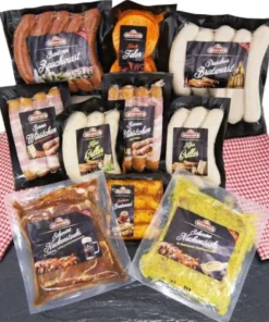 Barbecue-Party Grillpaket – Bratwurst, mariniertes Nackensteak, Käsegriller, Rauchwurst – 9 Grillspezialitäten im Set