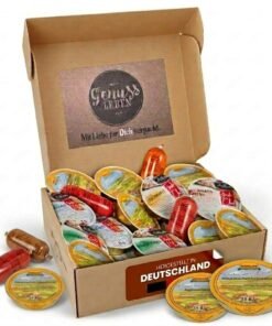 Geöffnete Genussleben Frühstücksbox mit einzeln verpackten Mini-Wurst-Portionen