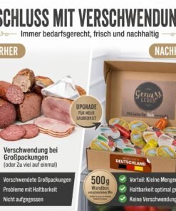 Einzeln verpackte Mini-Wurst-Portionen nach Bedarf öffnen