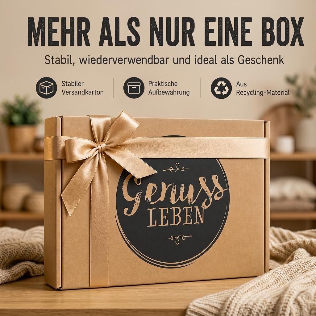 Genussleben Geschenkbox aus wiederverwendbarem Versandkarton